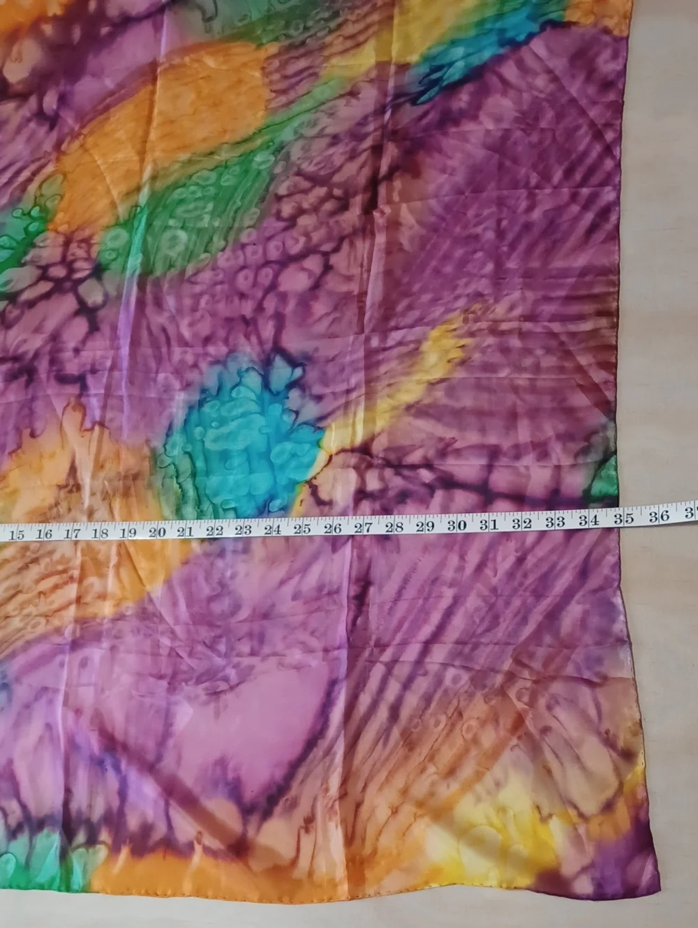 Vintage Shanghai Silk Batik Tie Dye Square Scarf 35×35 Abstract Watercolor